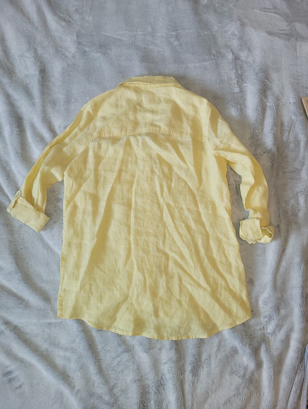 Sigrid Olsen Womens XS Oversized 100% Linen Roll Tab Sleeve Butter Yellow Shirt - Picture 9 of 12